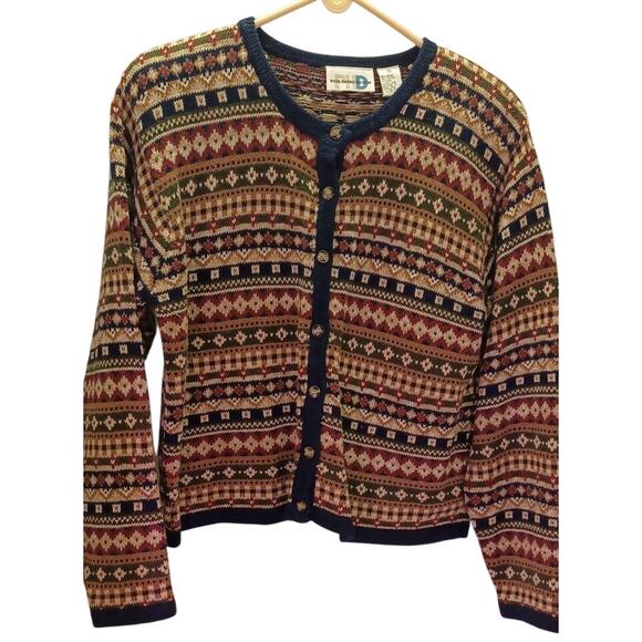 Vintage Paul Harris Design Women's Wool Fair Isle Cardigan Sweater M Cottagecore - Picture 1 of 6